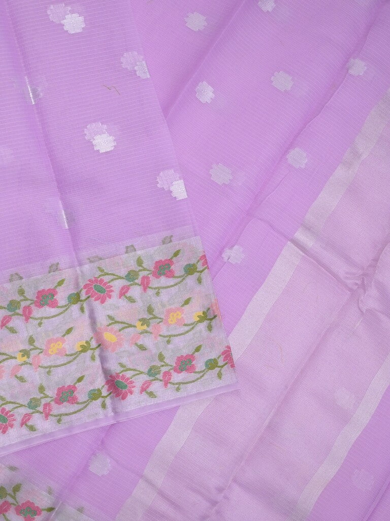 Kota fancy saree lavender color allover zari motifs & zari border with self pallu and running blouse