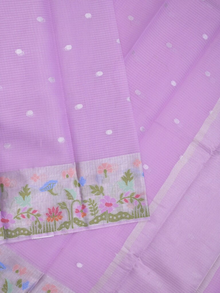 Kota fancy saree lavender color allover zari motifs & zari border with self pallu and running blouse