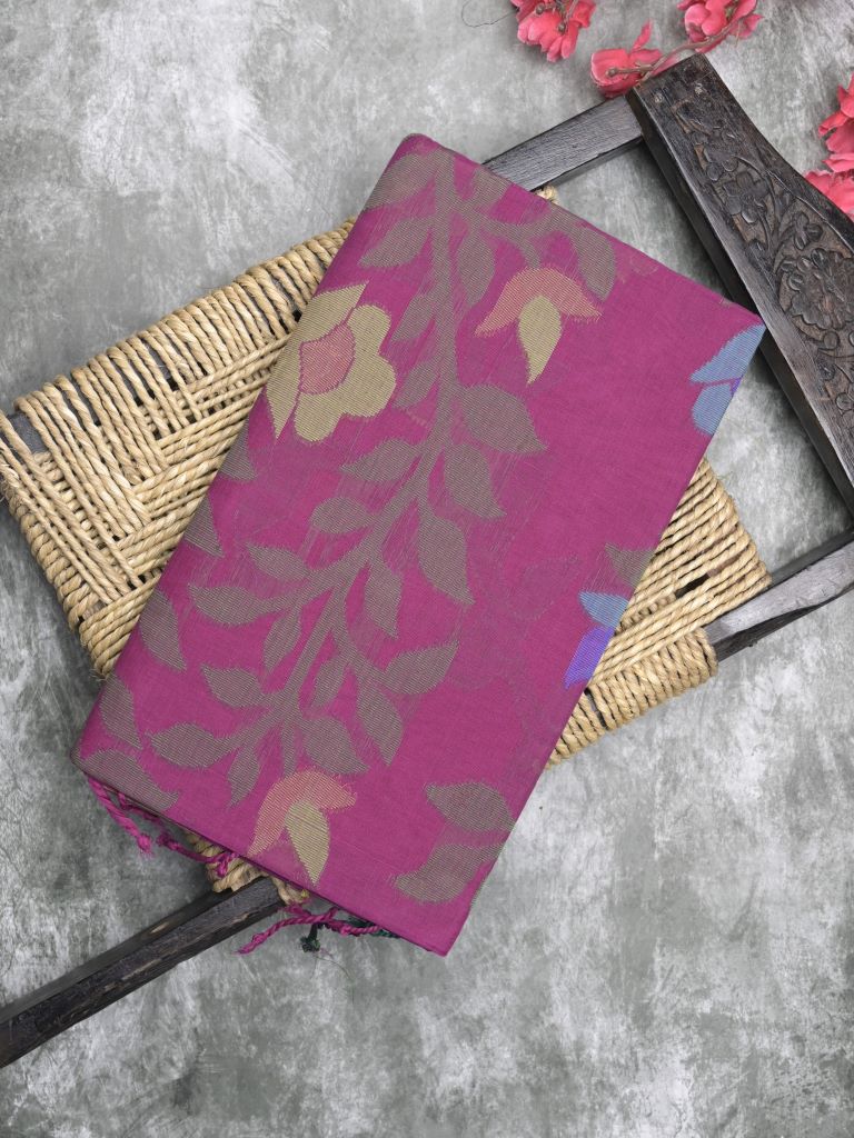 Bengali cotton saree wine color allover weaves and weaving border with weaving pallu