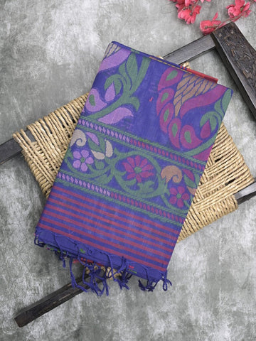 Bengali cotton saree royal blue color allover weaves and weaving border with weaving pallu