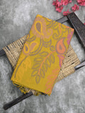 Bengali cotton saree golden yellow color allover weaves and weaving border with weaving pallu
