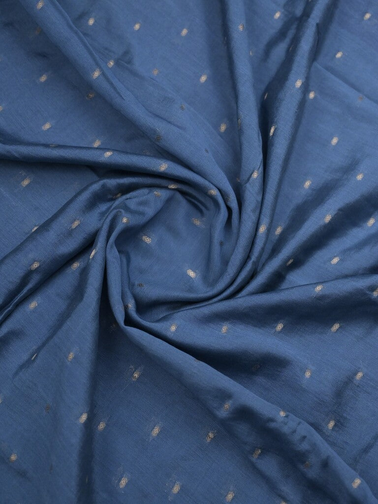 Maheshwari fancy saree blue color allover zari motifs & zari border with contrast pallu and attached blouse