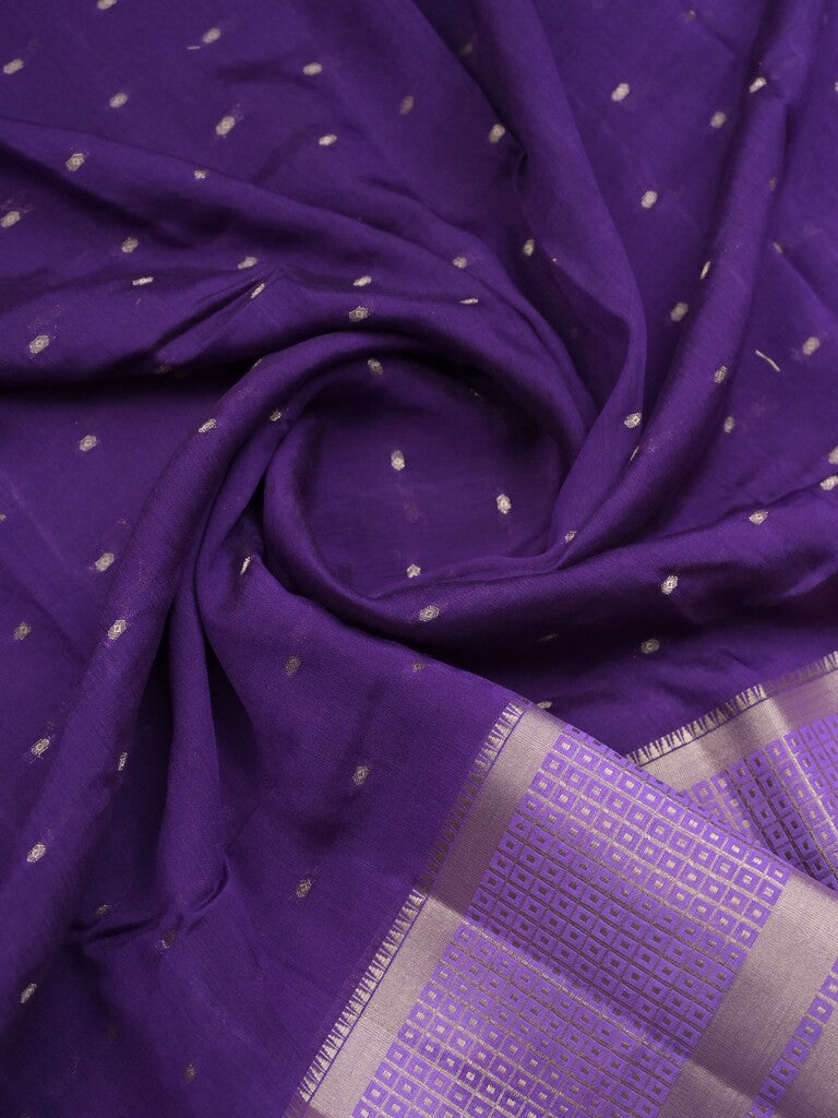 Maheshwari fancy saree ink blue color allover zari motifs & zari border with contrast pallu and attached blouse