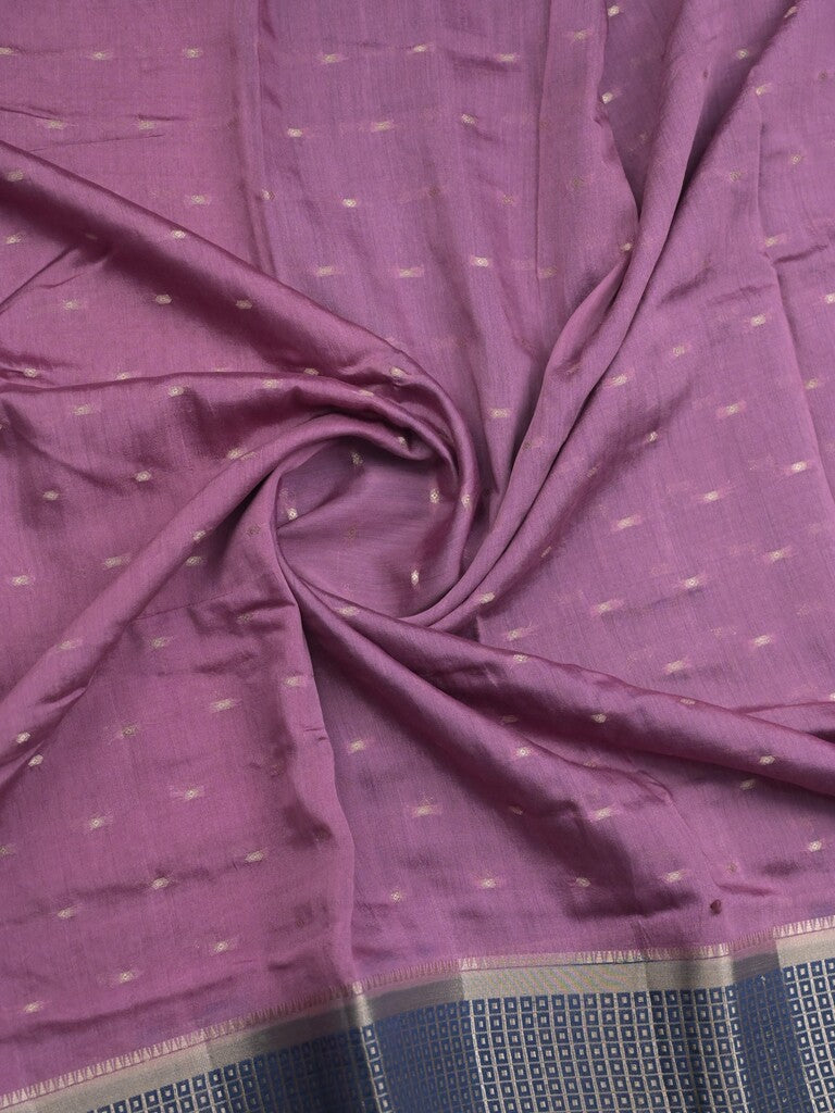 Maheshwari fancy saree purple color allover zari motifs & zari border with contrast pallu and attached blouse