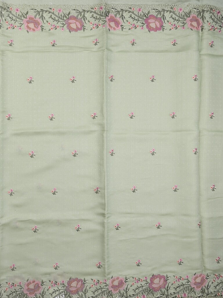 Tussar fancy saree light pista green color allover embroidery motifs & embroidery border with running pallu and plain blouse