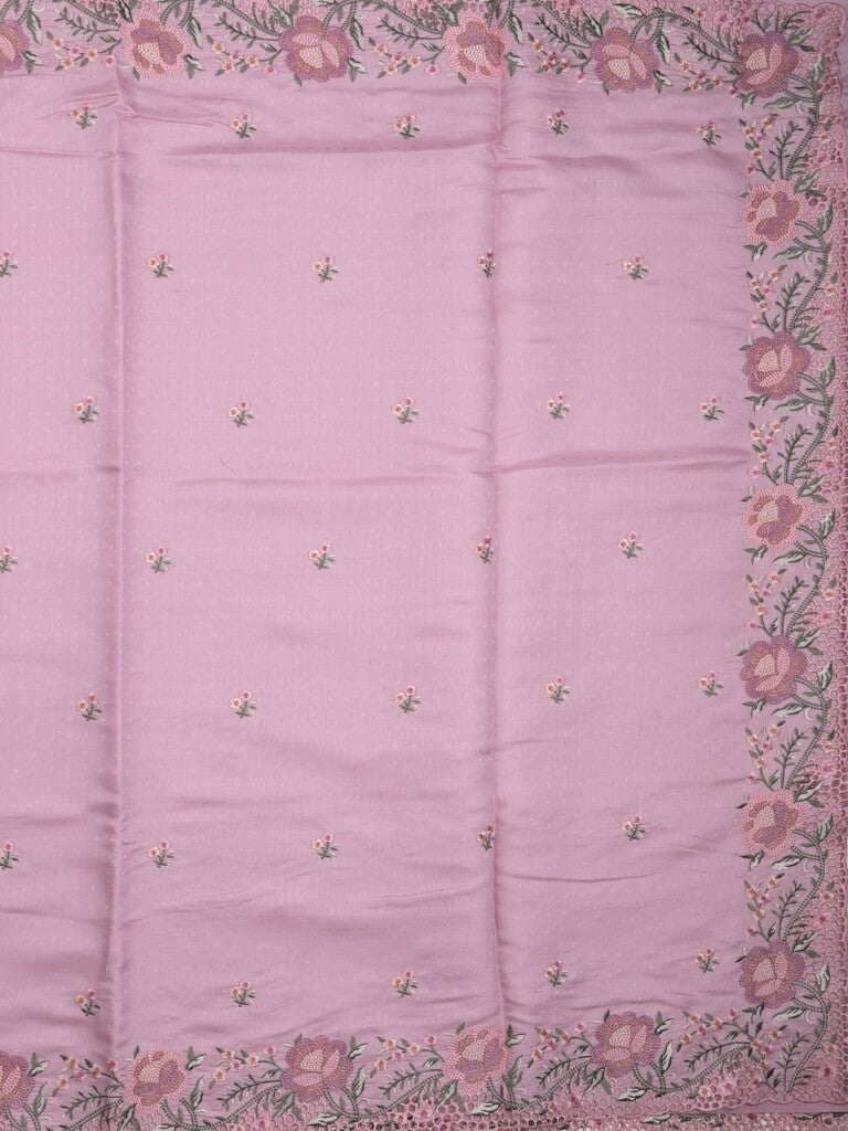 Tussar fancy saree light purple color allover embroidery motifs & embroidery border with running pallu and plain blouse
