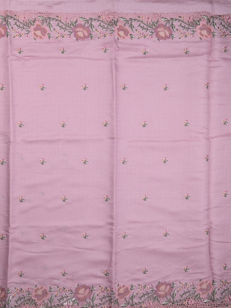 Tussar fancy saree light purple color allover embroidery motifs & embroidery border with running pallu and plain blouse