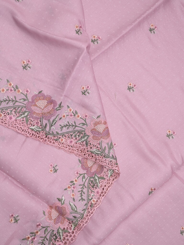 Tussar fancy saree light purple color allover embroidery motifs & embroidery border with running pallu and plain blouse
