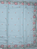 Tussar fancy saree light blue color allover embroidery motifs & embroidery border with running pallu and plain blouse