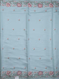 Tussar fancy saree light blue color allover embroidery motifs & embroidery border with running pallu and plain blouse
