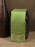 Dupion fancy saree parrot green color allover zari motifs & zari border with stripes pallu and running blouse