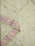 Tussar fancy saree light pista green color allover embroidery motifs & embroidery border with running pallu and printed blouse