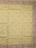 Tussar fancy saree light yellow color allover embroidery motifs & embroidery border with running pallu and printed blouse