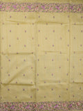 Tussar fancy saree light yellow color allover embroidery motifs & embroidery border with running pallu and printed blouse
