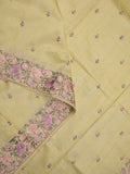 Tussar fancy saree light yellow color allover embroidery motifs & embroidery border with running pallu and printed blouse