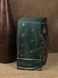 Satin silk fancy saree dark green color allover zari motifs & zari border with rich pallu and contrast blouse