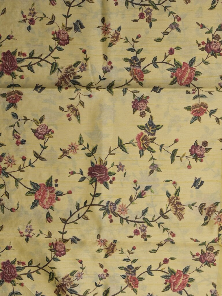 Tussar fancy saree light yellow color allover embroidery motifs & embroidery border with running pallu and printed blouse