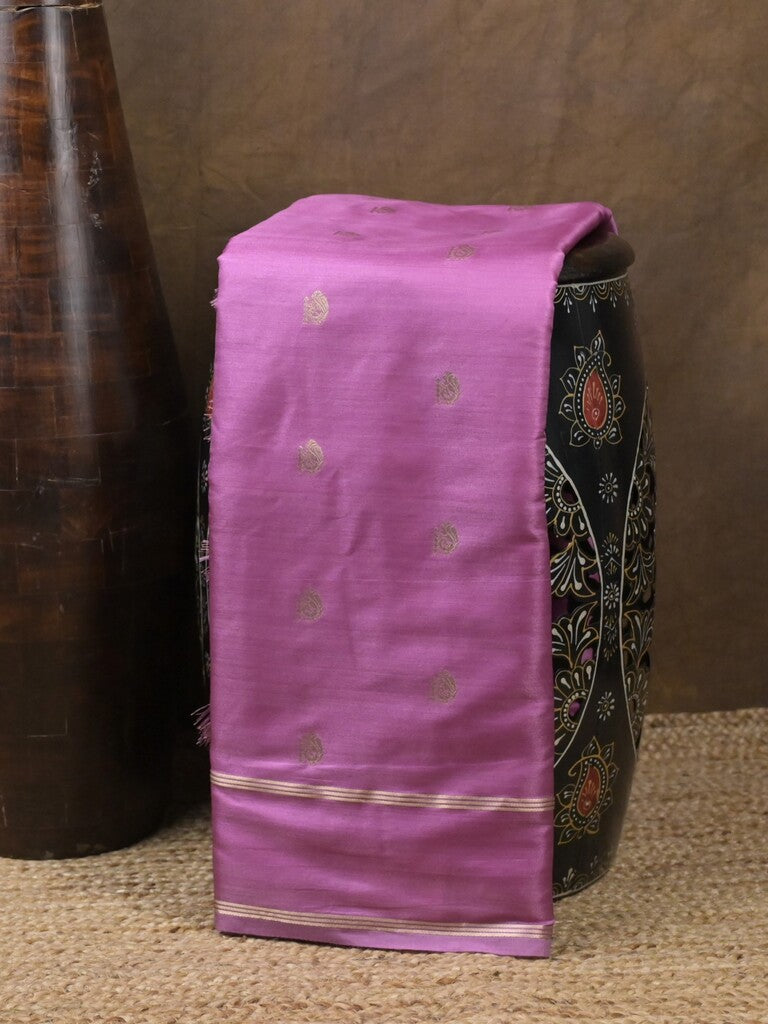 Satin silk fancy saree purple color allover zari motifs & zari border with rich pallu and contrast blouse