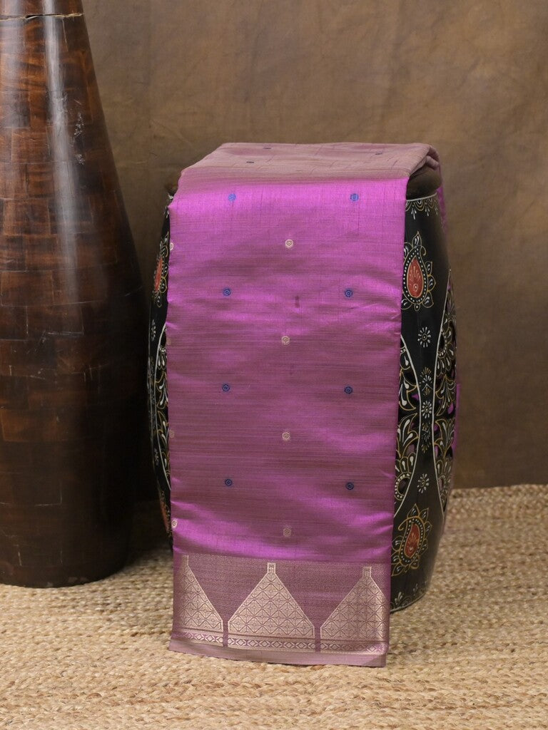 Dupion fancy saree purple color allover zari motifs & zari border with zari pallu and running blouse