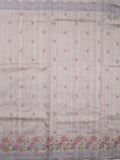 Tussar fancy saree half white color allover embroidery motifs & embroidery border with running pallu and plain blouse