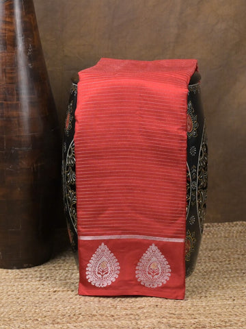 Dupion fancy saree red color allover zari motifs & zari border with zari pallu and contrast blouse