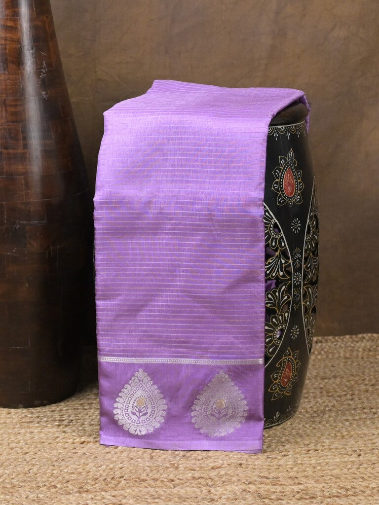 Dupion fancy saree light purple color allover zari motifs & zari border with zari pallu and contrast blouse