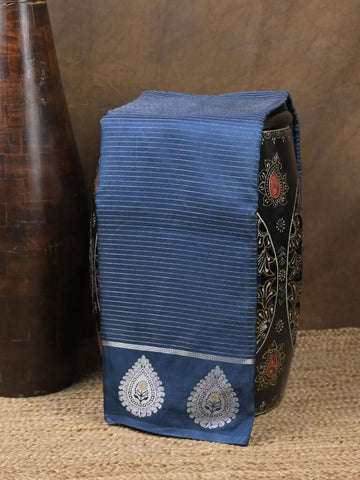 Dupion fancy saree blue color allover zari motifs & zari border with zari pallu and contrast blouse