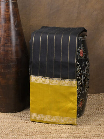 Maheshwari fancy saree black color allover zari motifs & zari border with zari pallu and contrast blouse