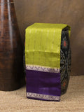 Maheshwari fancy saree parrot green color allover zari motifs & zari border with zari pallu and contrast blouse