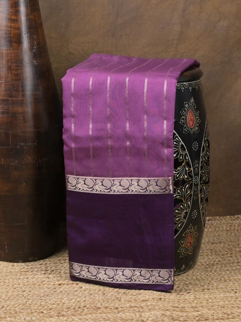 Maheshwari fancy saree purple color allover zari motifs & zari border with zari pallu and contrast blouse