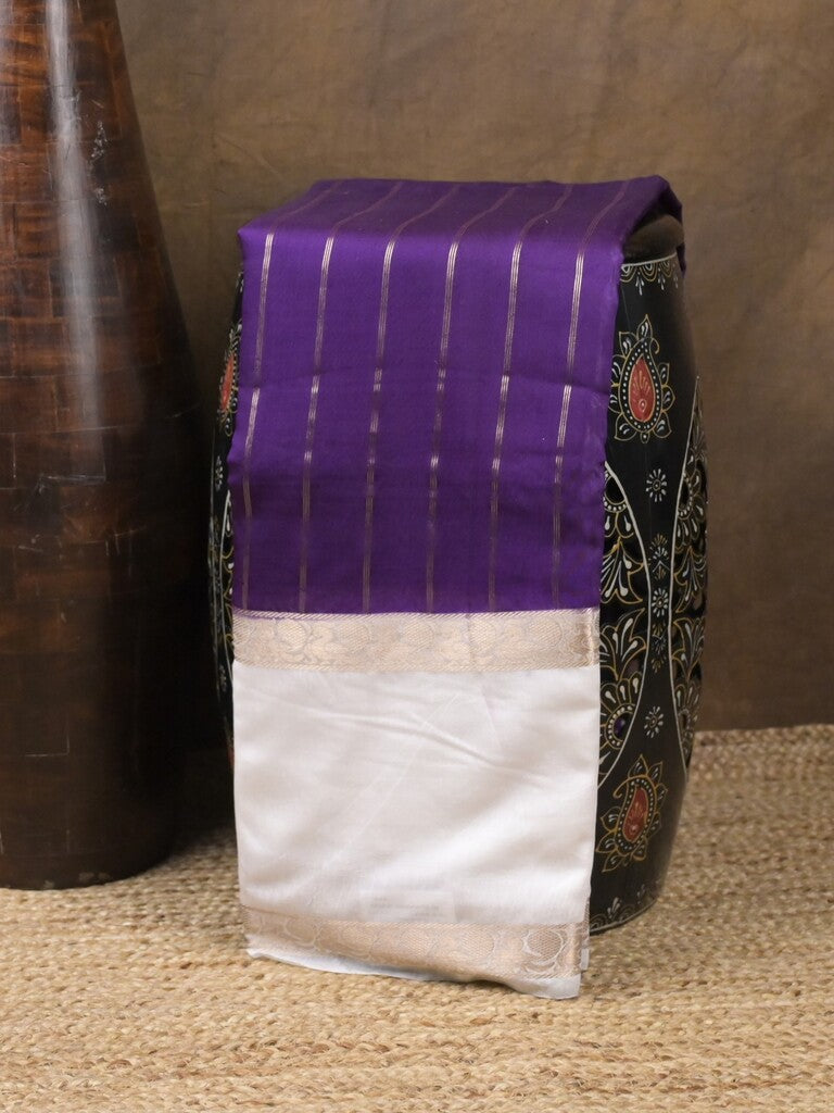 Maheshwari fancy saree ink blue color allover zari motifs & zari border with zari pallu and contrast blouse