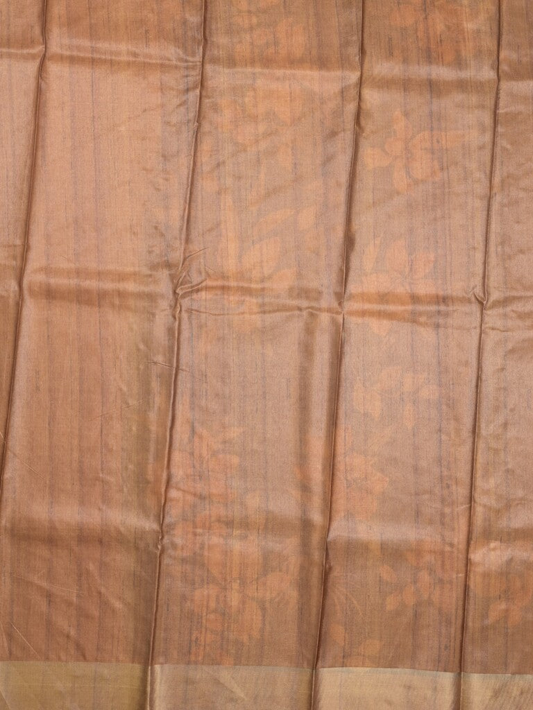 Tussar fancy saree blue color allover prints & small kaddi border with printed pallu and attached contrast plain blouse