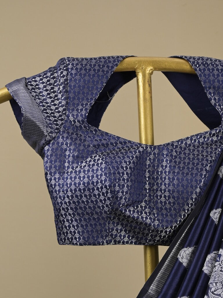 Rocket saree Chanderi saree in navy blue color