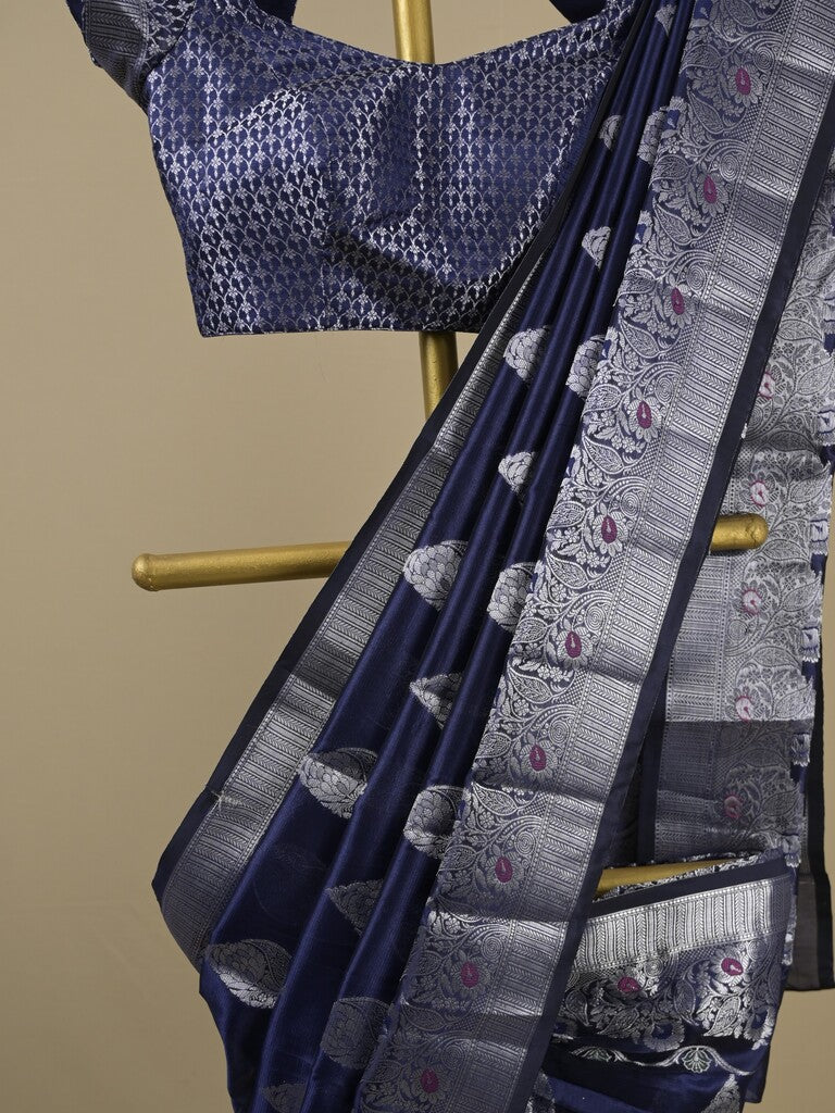 Rocket saree Chanderi saree in navy blue color