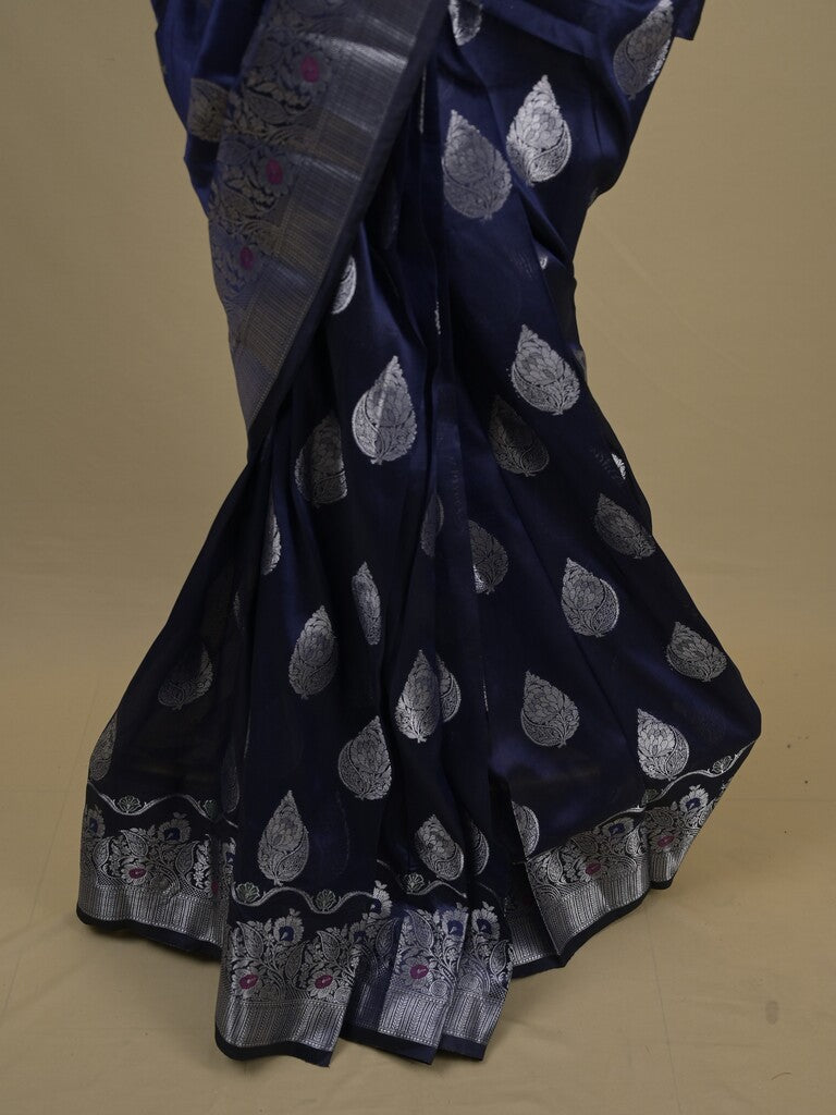 Rocket saree Chanderi saree in navy blue color