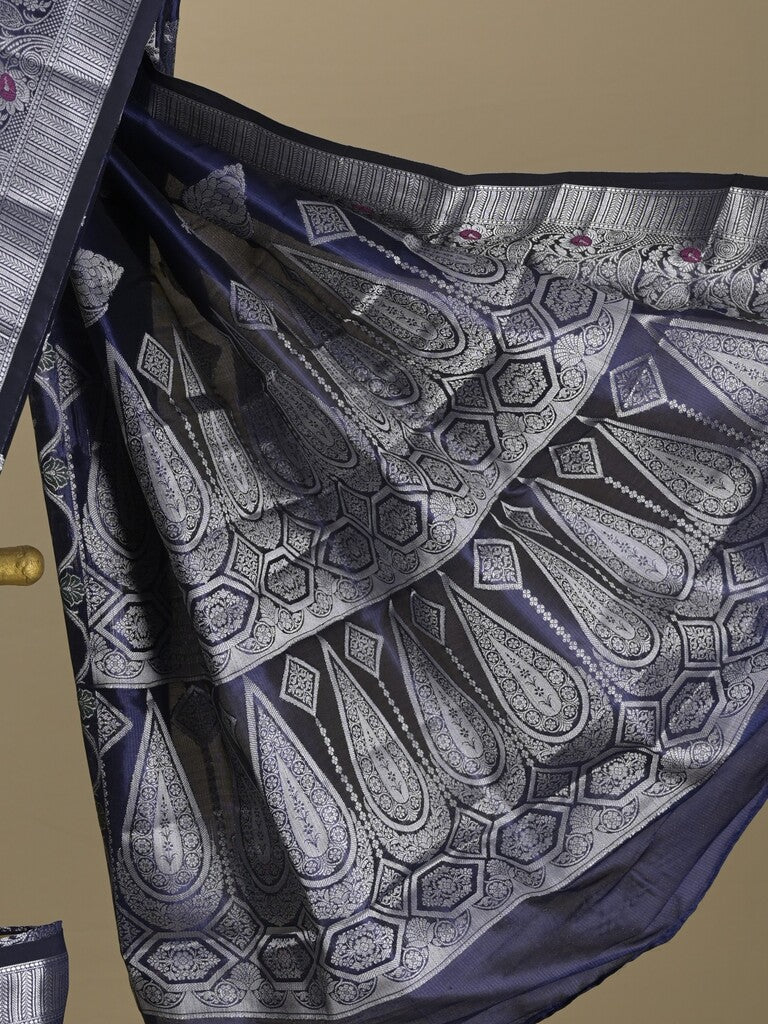 Rocket saree Chanderi saree in navy blue color