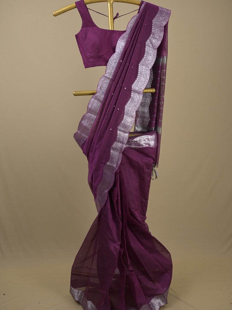 Rocket saree Chanderi saree in navy wine color