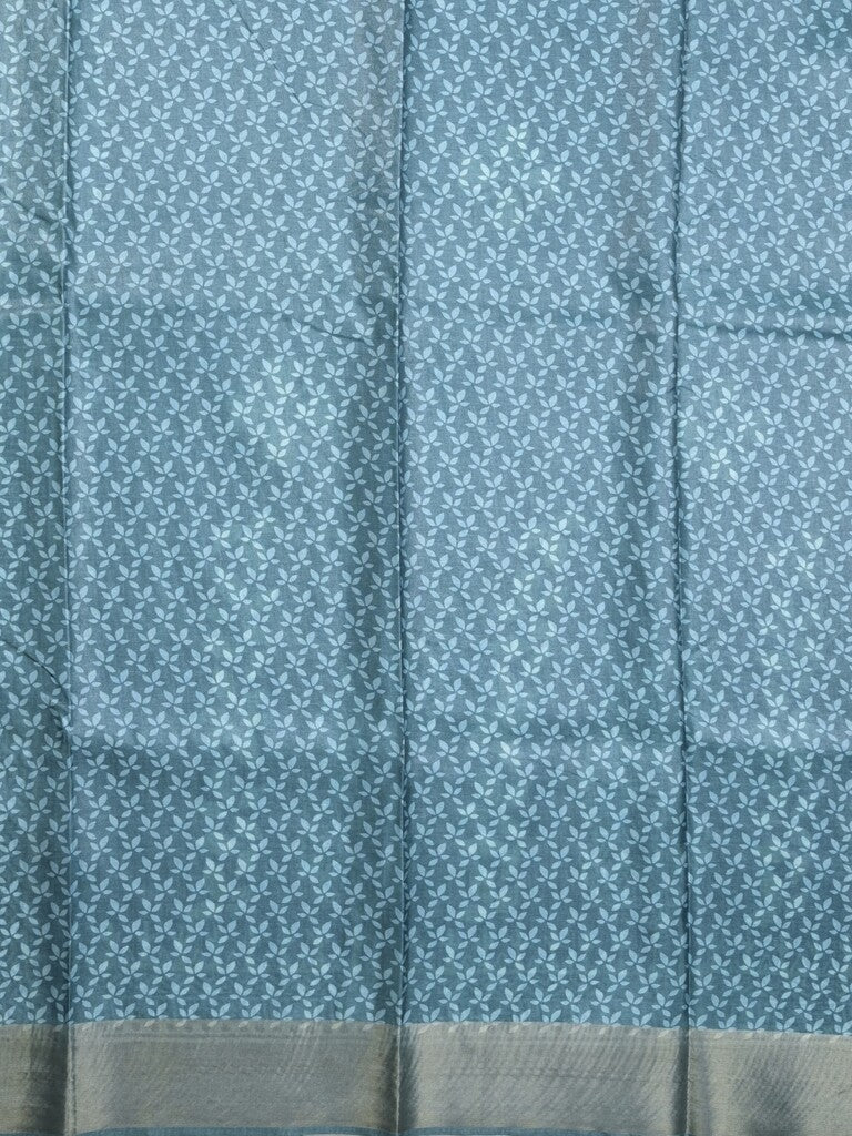 Tussar fancy saree peacock blue color allover prints & small kaddi border with printed pallu and attached plain blouse