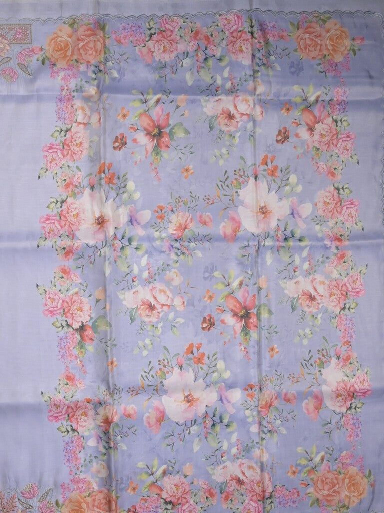 Dola tissue fancy sarees light lavender color allover plain & embroidery border with printed pallu and printed blouse