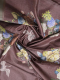 Tussar fancy saree brown color allover prints & small kaddi border with printed pallu and attached contrast plain blouse