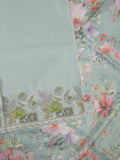 Dola tissue fancy sarees pastel blue color allover plain & embroidery border with printed pallu and printed blouse