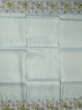 Dola tissue fancy sarees pastel blue color allover plain & embroidery border with printed pallu and printed blouse