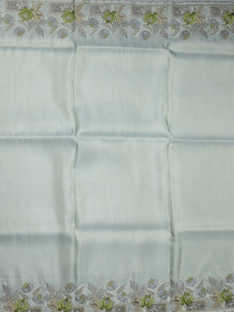 Dola tissue fancy sarees pastel blue color allover plain & embroidery border with printed pallu and printed blouse