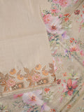 Dola tissue fancy sarees light cream color allover plain & embroidery border with printed pallu and printed blouse