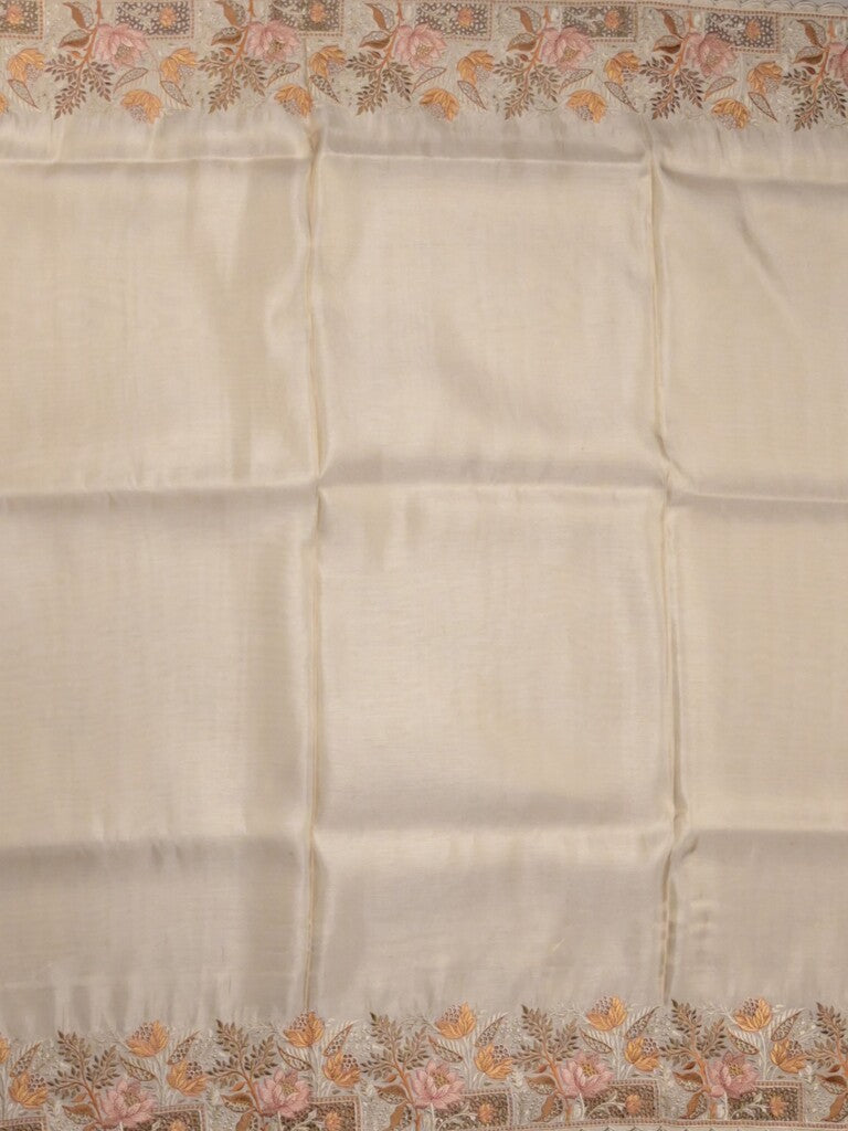 Dola tissue fancy sarees light cream color allover plain & embroidery border with printed pallu and printed blouse