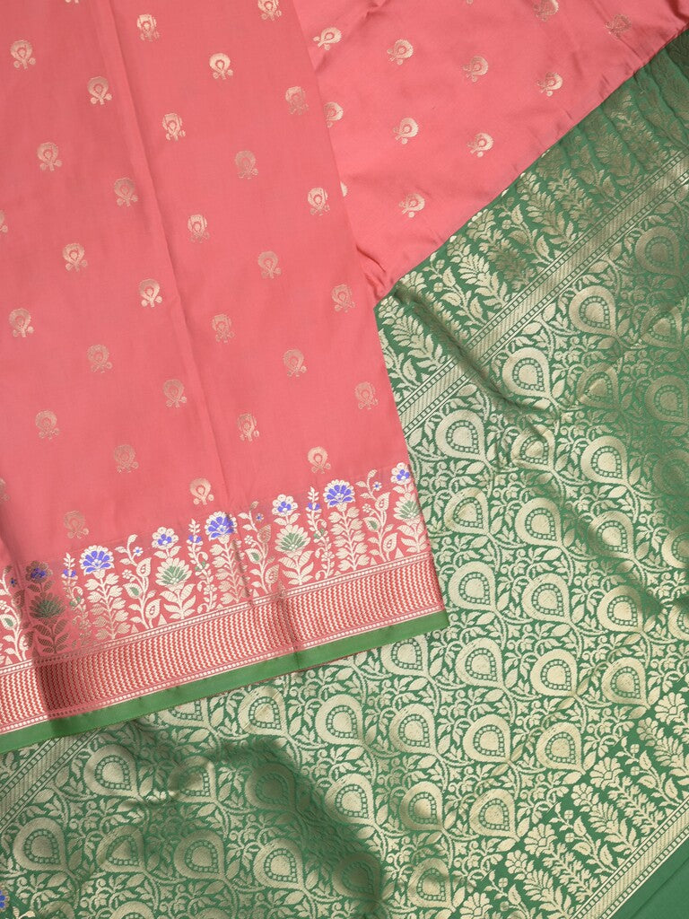 Banaras fancy saree pink color allover zari motifs & zari border with rich contrast pallu and plain blouse