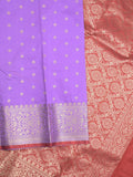 Banaras fancy saree lavender color allover zari motifs & zari border with rich contrast pallu and plain blouse