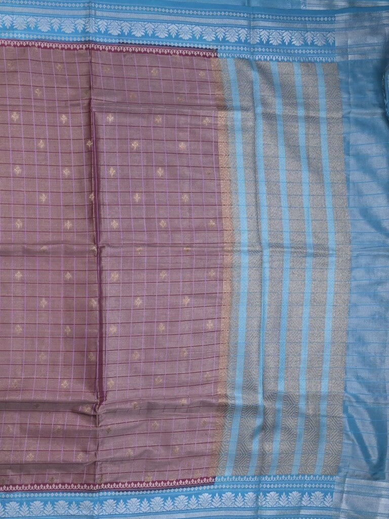 Dupion tissue fancy sarees dark purple color allover zari motifs & zari border with rich pallu and contrast blouse