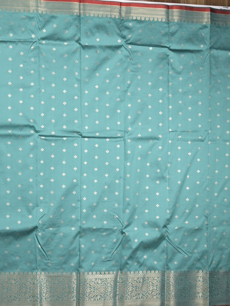 Banaras fancy saree light blue color allover zari motifs & zari border with rich contrast pallu and plain blouse