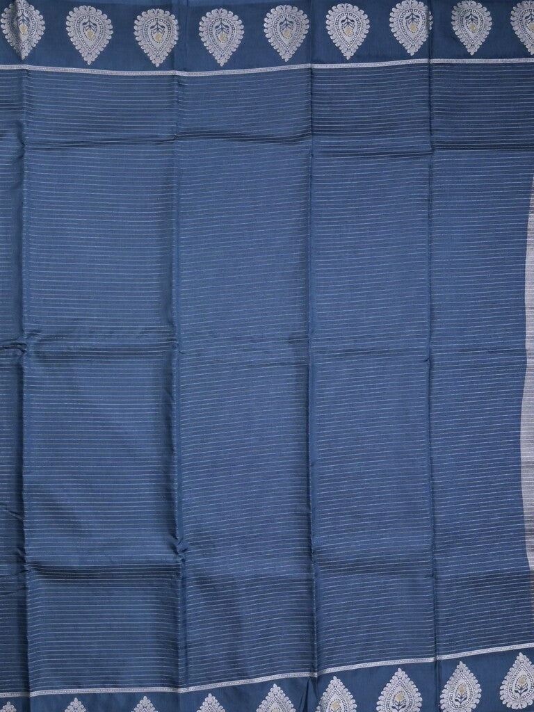 Dupion fancy saree blue color allover zari motifs & zari border with zari pallu and contrast blouse